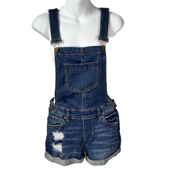 Distressed Blue Jean Shortalls Overalls Shorts Women's 5 Country Cowgirl READ - Picture 11 of 15